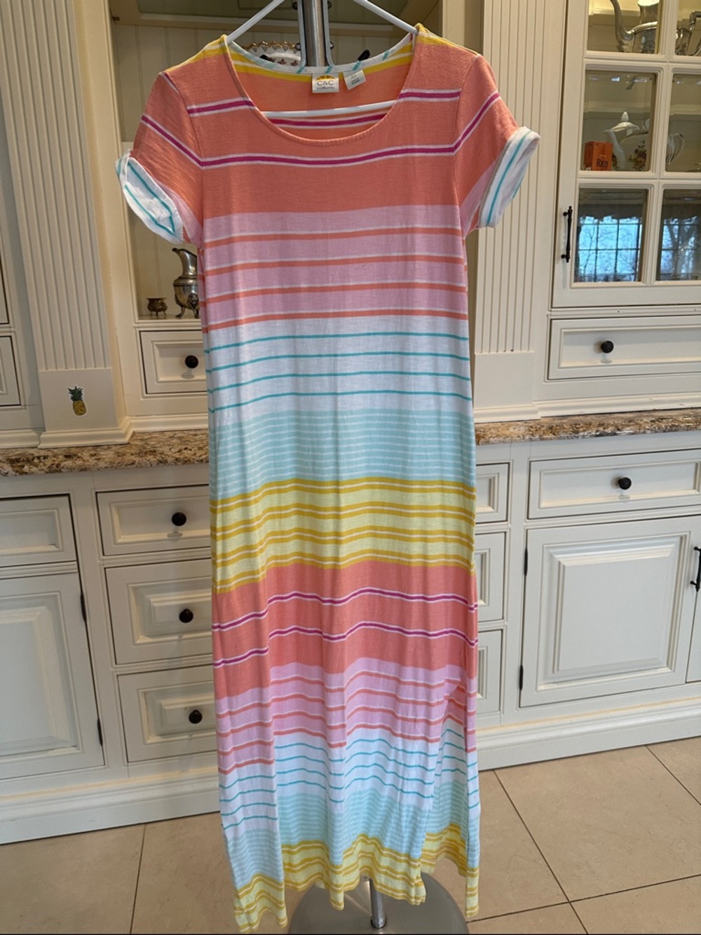 LuLaRoe Pastel Stripe Maxi Dress in Coral, Mint, Yellow & Pink